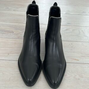 Coach black leather silver studded ankle booties.